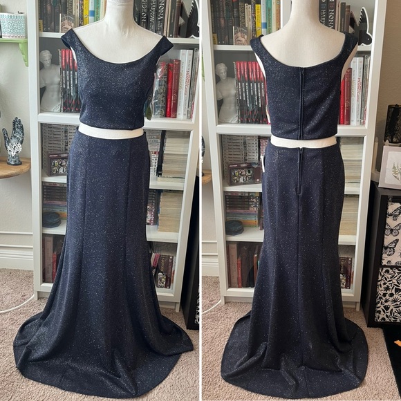 NWT Windsor Midnight Navy Blue Two-Piece Glitter Shimmer Prom Gown Dress Bodycon - Picture 3 of 13